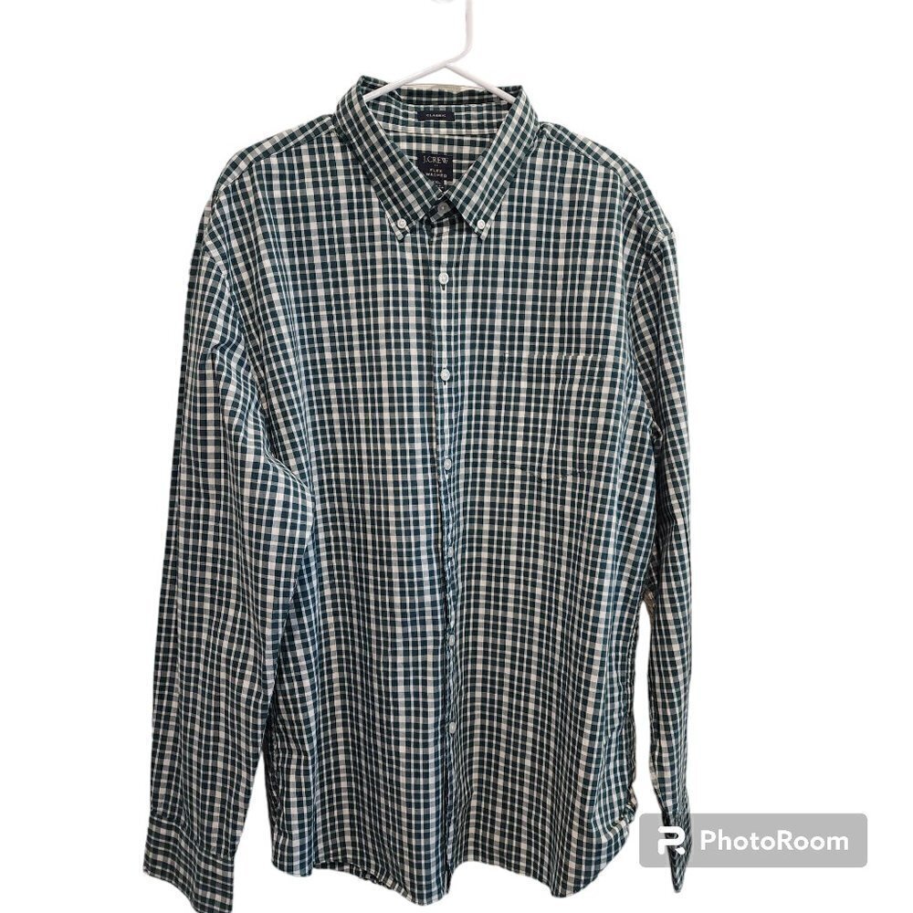 NWT J. J Crew Men's Green & White Check Gingham Long Sleeve Collared Shirt XXL
